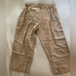 Eileen Fisher Straight Silk Flowy Pewter tan Pant Medium